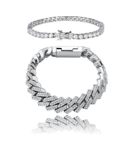 Icy 4mm Tennis + 14mm Miami Link Bracelet Set