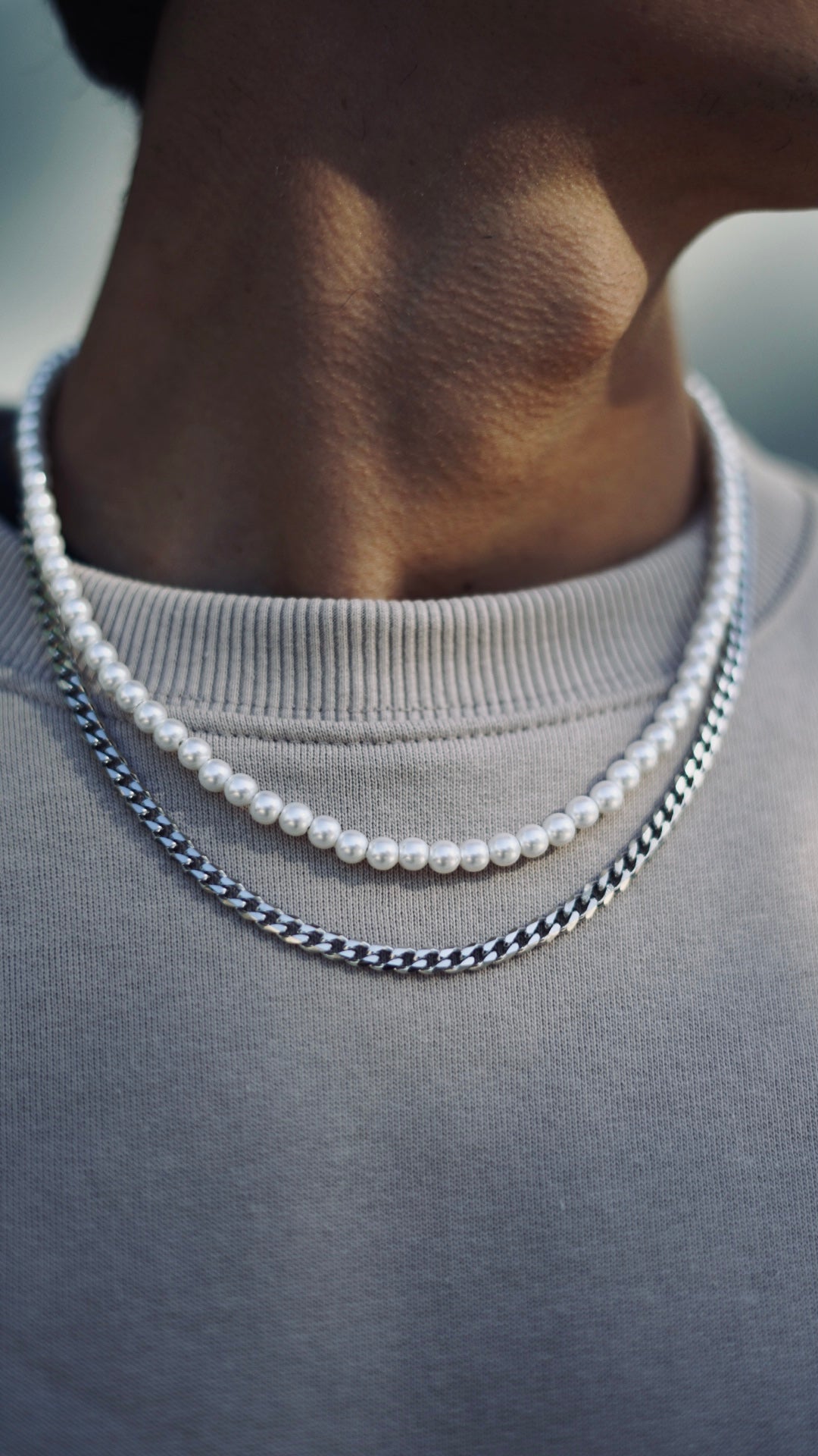 Conjunto Cadena 4mm Cuban Link + Cadena 6mm White Pearl