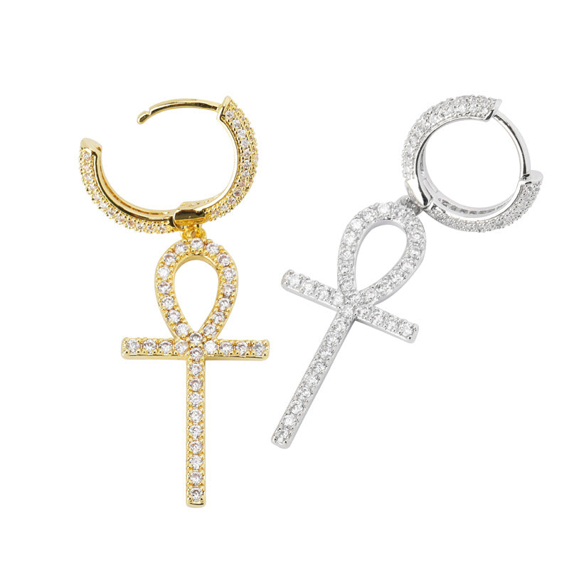 Icy Ankh Cross Earrings