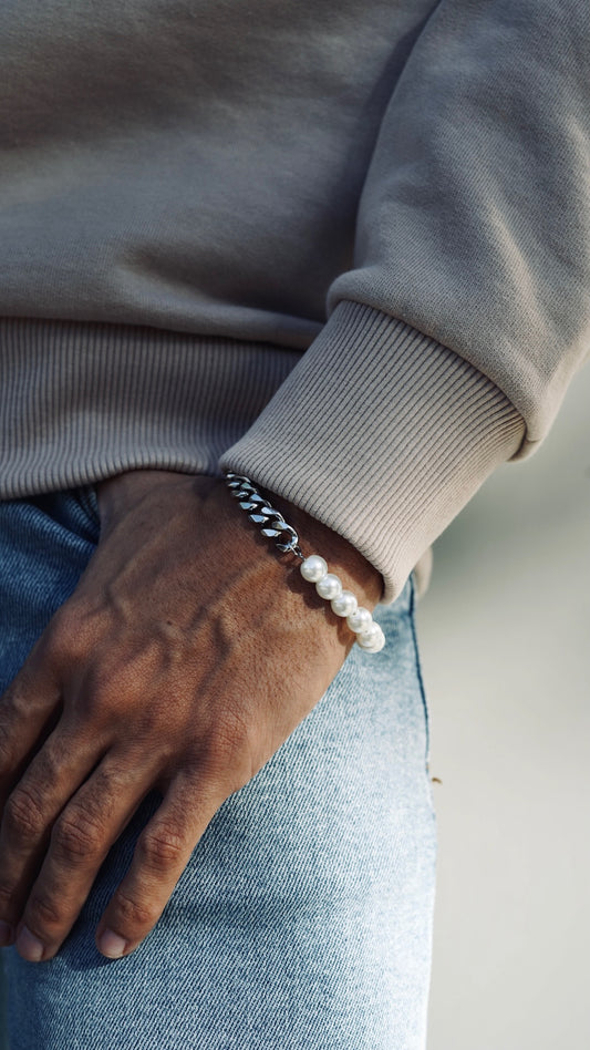 Cuban-Pearled Link Bracelet